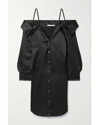 T By Alexander Wang Cold-shoulder Silk-charmeuse Mini Shirt Dress - Black
