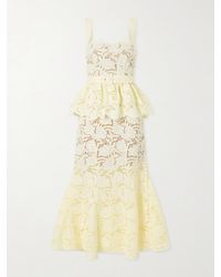 Self-Portrait - Belted Lace Peplum Midi Dress - Lyst