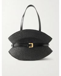 Balmain - Shuffle Medium Buckled Leather-Trimmed Raffia Shoulder Bag - Lyst