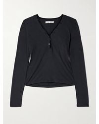 FRAME - The Henley Velvet-Trimmed Ribbed Stretch-Modal Top - Lyst