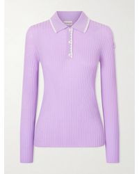 Moncler - Appliquéd Embroidered Ribbed Wool Polo Shirt - Lyst