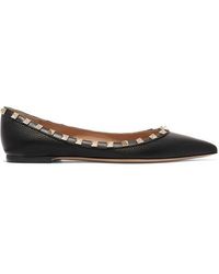 Valentino Valentino Garavani The Rockstud Textured-leather Point-toe Flats - Black