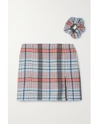 MaisonCléo + Net Sustain Sophia Checked Wool-flannel Mini Skirt And Hair Tie Set - Blue