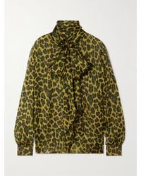 Saint Laurent - Blouse En Mousseline De Soie À Imprimé Léopard Et À Nœud Lavallière - Lyst