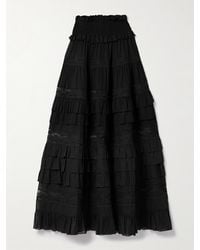 Loretta Caponi - Tina Tiered Ruffled Lace-Trimmed Cotton-Voile Maxi Skirt - Lyst