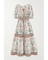 Hannah Artwear Camilla Pleated Floral-print Linen Maxi Dress - White