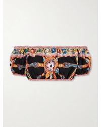 Dolce & Gabbana - Carretto Off-The-Shoulder Cropped Printed Cotton-Poplin Top - Lyst