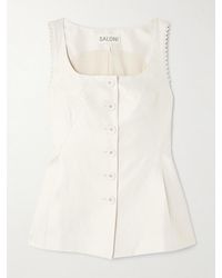 Saloni - Bibba Cotton, Linen And Silk-Blend Twill Top - Lyst