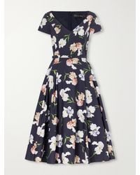Oscar de la Renta - Iris Belted Floral-Print Cotton-Blend Poplin Midi Dress - Lyst