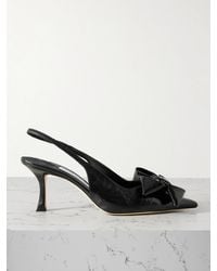 Jimmy Choo - Staz 70 Bow-Embellished Crinkled-Leather Slingback Pumps - Lyst