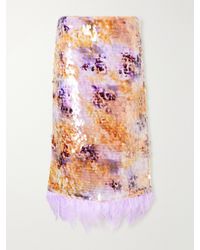 STAUD - Lark Sequin-Embellished Feather-Trimmed Mesh Midi Skirt - Lyst