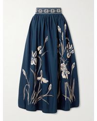 Emporio Sirenuse - Ombretta Iris Midirock Aus Popeline Aus Einer Baumwollmischung Mit Stickereien Und Falten - Lyst