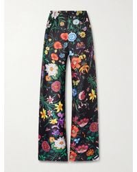 Gucci - Floral-Print Silk-Twill Wide-Leg Pants - Lyst