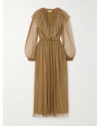 Ulla Johnson - Helena Midikleid Aus Metallic-Spitze Mit Volant - Lyst