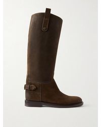 Burberry - Buckled Suede Knee Boots - Lyst