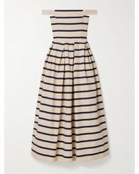 Rosie Assoulin - Port City Off-The-Shoulder Pleated Striped Cotton-Canvas Maxi Dress - Lyst