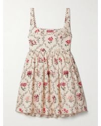 Agua Bendita - Barbara Orquidea Embellished Floral-Print Linen Mini Dress - Lyst