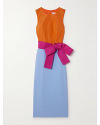 Carolina Herrera - Bow-Detailed Color-Block Silk-Faille Midi Dress - Lyst