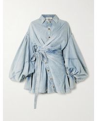 Zimmermann - Rebellion Gathered Denim Mini Wrap Dress - Lyst