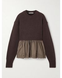 Cecilie Bahnsen - Embroidered Cashmere And Wool-Blend And Shell Peplum Sweater - Lyst