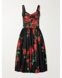 Dolce & Gabbana - Floral-Print Cotton-Poplin Bustier Midi Dress - Lyst