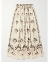 Agua Bendita - Ocaso Tangelo Andes Pleated Floral-Print Linen Maxi Skirt - Lyst