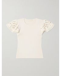 Ulla Johnson - Edith Embroidered Ruffled Ribbed-Knit Top - Lyst
