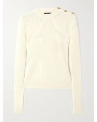 Balmain - Button-Embellished Ribbed Wool And Cashmere-Blend Sweater - Lyst