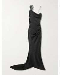 Victoria Beckham - Asymmetric Draped Sequin-Embellished Lace-Trimmed Satin Gown - Lyst