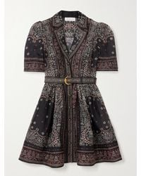 Zimmermann - Matchmaker Belted Paisley-Print Linen And Silk-Blend Mini Dress - Lyst