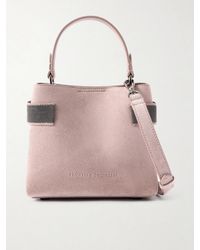 Brunello Cucinelli - Bead-Detailed Suede Shoulder Bag - Lyst