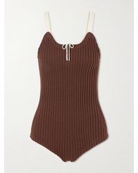 Tory Burch - Color-Block Ribbed-Knit Wool And Cotton-Blend Bodysuit - Lyst