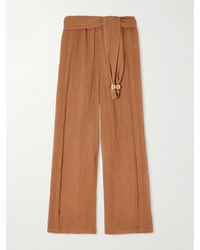 Lisa Marie Fernandez - Embellished Belted Crinkled Linen-Blend Gauze Pants - Lyst