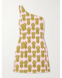 La DoubleJ - Bold One-Shoulder Printed Cotton-Blend Bouclé Mini Dress - Lyst