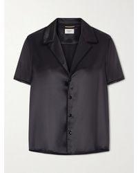Saint Laurent - Lace-Trimmed Silk-Satin Shirt - Lyst