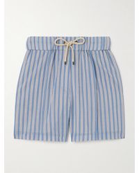 Brunello Cucinelli - Pleated Striped Cotton And Silk-Blend Shorts - Lyst