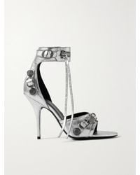 Balenciaga - Cagole Embellished Metallic Crinkled-Leather Sandals - Lyst
