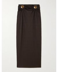 Christopher Esber - Mineral Stone Embellished Ruched Ribbed Jersey Midi Skirt - Lyst