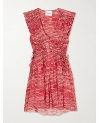 Isabel Marant - Anawa Tie-Detailed Gathered Printed Crepon Mini Dress - Lyst