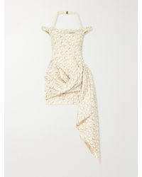 ALÉMAIS - Paula Draped Asymmetrical Printed Moire Mini Dress - Lyst