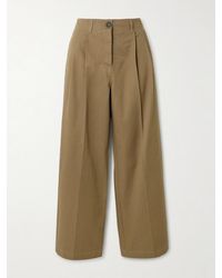 TOTEME - Pleated Cotton-Twill Wide-Leg Pants - Lyst
