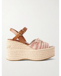 Chloé - Leather-Trimmed Striped Canvas Platform Sandals - Lyst