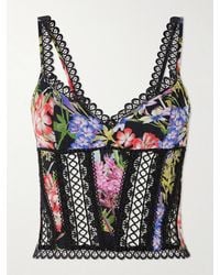Charo Ruiz - Haut Façon Corset En Voile De Coton Mélangé À Imprimé Fleuri Et À Finitions En Dentelle Guipure Poppy - Lyst