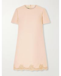 Valentino Garavani - Lace-Trimmed Wool And Silk-Blend Crepe Mini Dress - Lyst