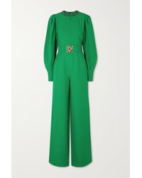 Andrew Gn Embellished Belted Crepe Jumpsuit - Green