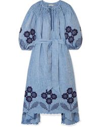 Innika Choo Hugh Jesmock Linen-chambray Midi Dress - Blue