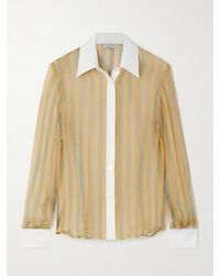 Dries Van Noten - Hemd Aus Gestreiftem Seidenchiffon Mit Popelinebesätzen - Lyst