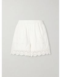 SKALL - Tallulah Floral-Embroidered Organic Cotton And Linen-Blend Shorts - Lyst