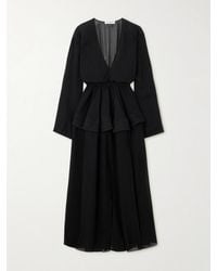 Alaïa - Gathered Georgette Peplum Midi Dress - Lyst