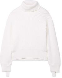 Helmut Lang Oversized Canvas-trimmed Ribbed Wool And Cotton-blend Turtleneck Sweater - White